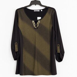 Notations Black & Gold Metallic Tunic Blouse – Size 1X Plus • Holiday Sparkle